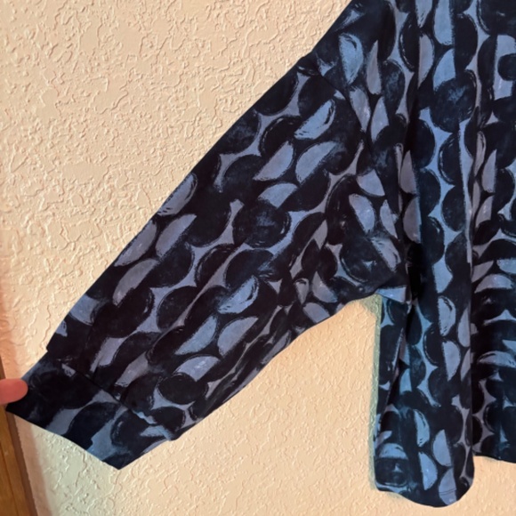 Chico's Size 2 Navy Blue Half Moon Pattern Cotton Casual Top Women's Size L - Picture 8 of 11